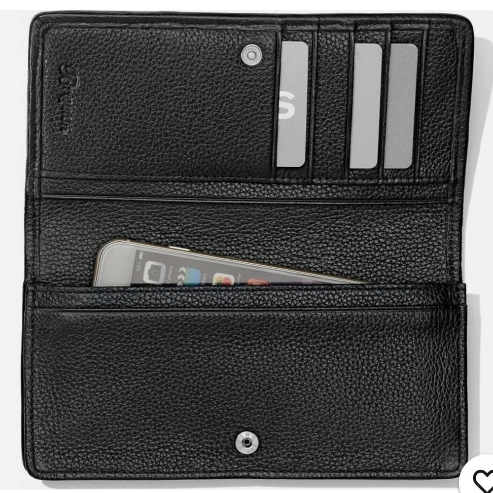 Brighton Talana Large Slim Wallet in  Black Leather with Woven Silver Medallion - Picture 13 of 13